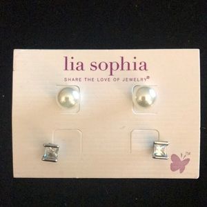 Lia Sophia pearl and rhinestone post earrings set